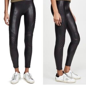 SPANX Black Quilted Faux Leather Leggings